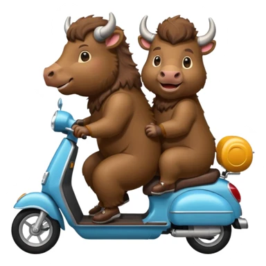 Two bisons riding a scooter  sticker