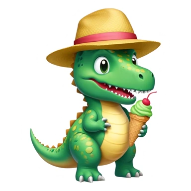 Dinosaur wearing a hat eating an ice cream  sticker