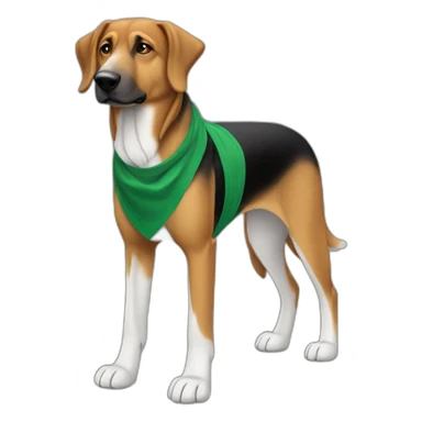 75% Coonhound 25% German Shepherd mix dog wearing small plain green bandana side view full body in profile left facing sticker