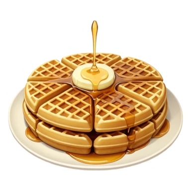 create a waffle on a plate with butter and maple syrup emoji sticker