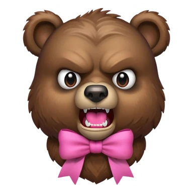 angry bear, bust up, with a pink bow sticker