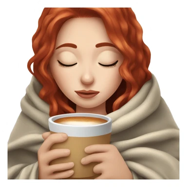 white girl red hair inside a blanket sipping coffee eyes closed sticker