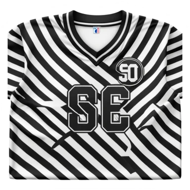 Black and white striped jersey with SCO letters sticker