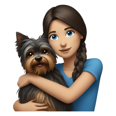 Realistic brunette girl with bright blue eyes hugging Yorkshire terrier  sticker