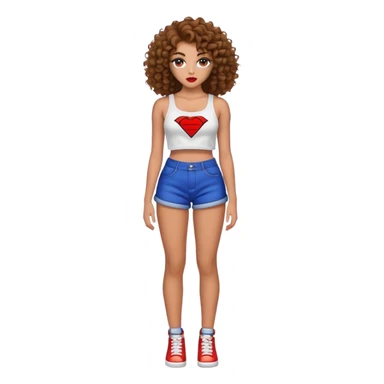 Full body teenage girl with curly brown hair, heavy makeup, big lips, crop top and choni style clothing sticker