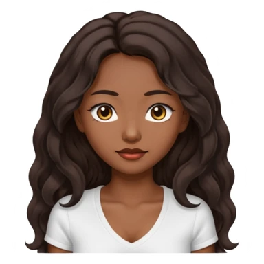 iOS style emoji A girl with very long dark brown wavy hair. And the eyes color is dark brown. And she is wearing white t shirt with V kneck. And she is 30. She is Asian with double eyelids  sticker