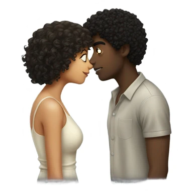 curly hair girl kissing black hair guy sticker