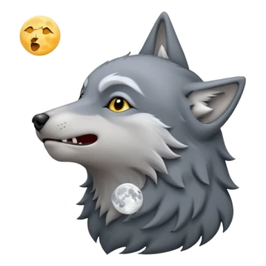 emoji of a howling wolf facing the moon, with its head tilted upward, simple cartoon style  sticker