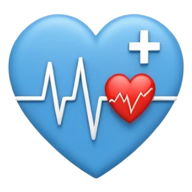 Minimal medical AI logo emoji, heart or shield shape, broken ECG line stylized as letters AI, flat vector style, clean modern healthcare design, blue and white, trustworthy, simple sticker