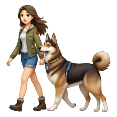 A long-haired girl walking a husky and a German shepherd sticker
