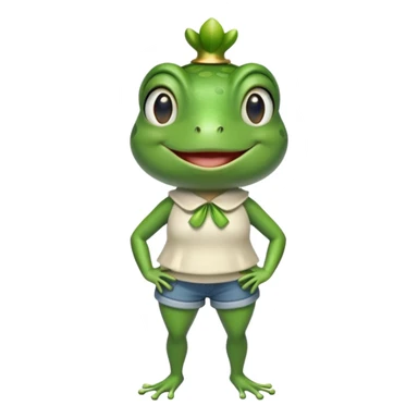 smiling female frog character in casual clothes upright pose sticker