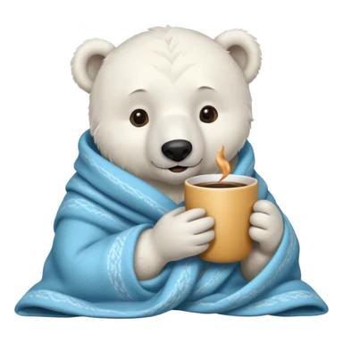 baby white polar in cozy blanket, drink hot coffee sticker
