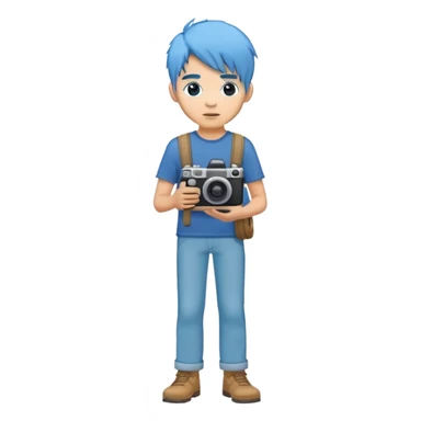 blue hair full body man with camera standing sticker