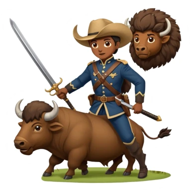 colonial soldier slaying a buffalo with a sword sticker