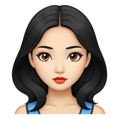 pretty east asian, black long hair baddie with makeup sticker