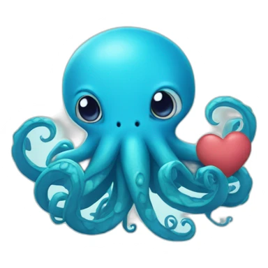 cute blue kraken with adorable face with huge hearts sticker