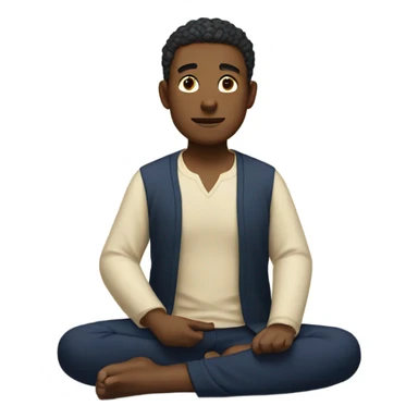 man meditating sitting down with cream shirt and navy blue pants sticker