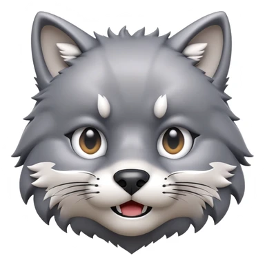 3D-style gray wolf or cat-like character emoji, WTF meme face, clean and glossy, inspired by TenSquared logo sticker