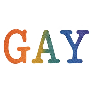 the word GAY in a vintage typewriter font with rainbow ink sticker