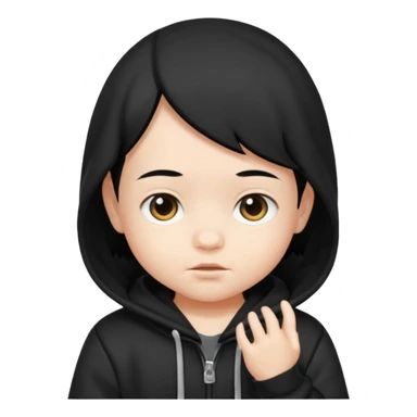 baby with black hair and black hoodie sticker