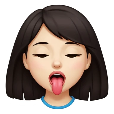 A girl with dark hair, closing her eyes and her mouth wide open while sticking her tongue out sticker
