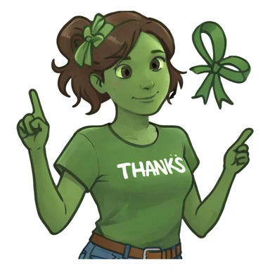 Brown hair woman with ribbon on hair say thx sticker