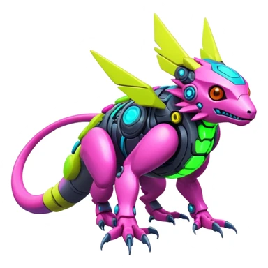 exotic futuristic lush warm-colored modern colorful neon-colored cyber-Fakémon-Digimon-Trico-creature sticker