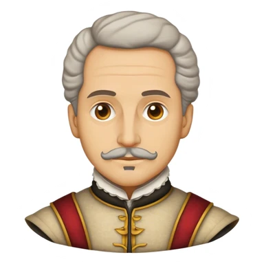 Cinematic Realistic Miguel de Cervantes Portrait Emoji, depicted as a wise thoughtful literary figure in period attire with a reflective gaze, rendered with detailed textures and soft historical lighting that captures his enduring literary legacy. sticker