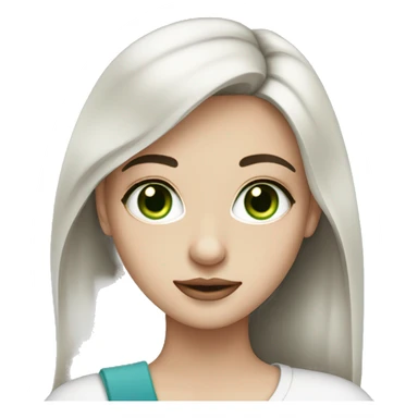 white skin dark hair girl with blue and green heterochromia with a laptop sticker