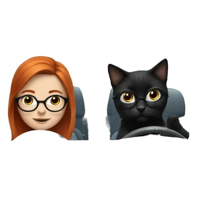 Redhead girl glasses driving blue with 2 black cats  sticker