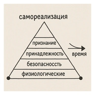 Modify the pyramid to have a triangular base. Adjust the arrow from 'время' to point inward into the drawing. Reduce the size of the spheres at each corner by half. sticker