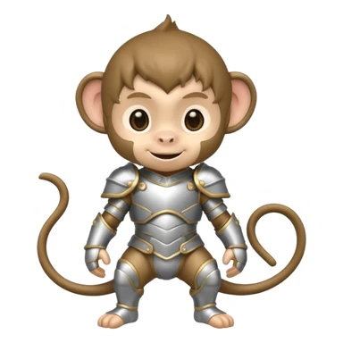 baby chibi monkey in silver armor, full body, smile sticker