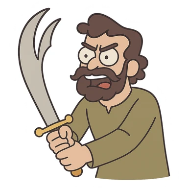 zulfiqar sword, simplified, cartoon style, clean and recognizable sticker
