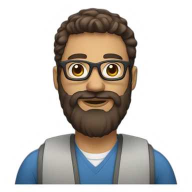 software engineer with brown beard and classes sticker