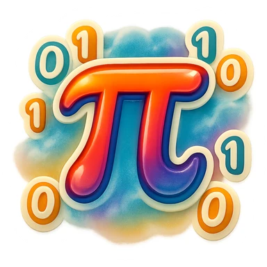  combine the π (pi) math symbol, binary code, and digital mist emerging from it. sticker