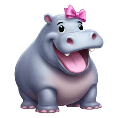 Hippo with pink bow laughing. Make it with cozy vibe sticker