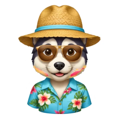 hasky with sunglasses and straw hat, hawaii shirt sticker