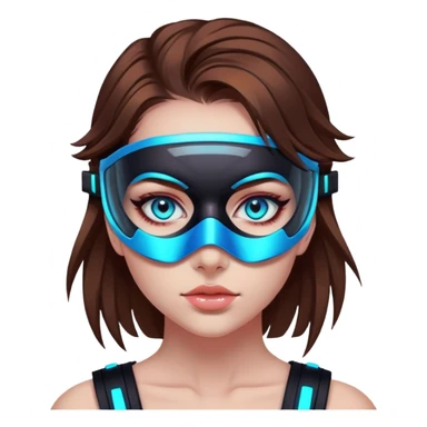 neon cyberpunk style 
girl with brown hair and blue eyes wearing a mask sticker