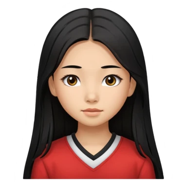 a tan chinese-american 15 year old girl with middle part long straight black hair down to her chest.eyelashes  sticker