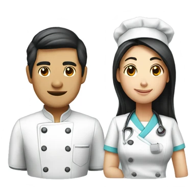 Asian couple: a male chef and a female long hair nurse sticker