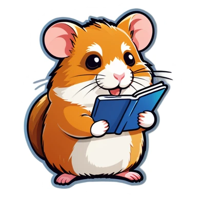 Hamster reading by using e-book reader sticker
