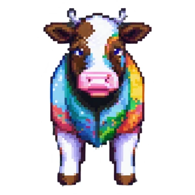simple blocky Minecraft cow emoji with 2 or 3 large colorful square pixels, chunky and playful sticker