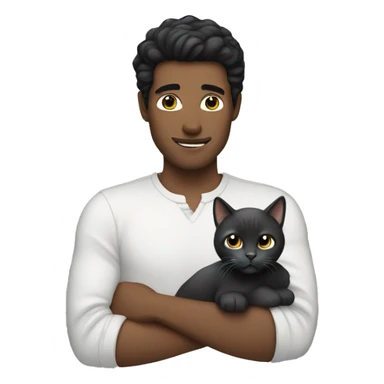 White man with a black hair holding a gray cat sticker