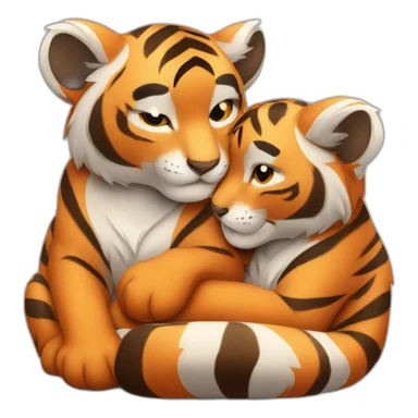 tiger cub cuddles with fox cub sticker