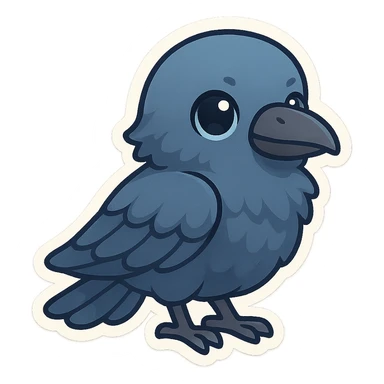 blue raven, cute, cartoonish, chibi stickers illustration style sticker