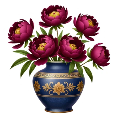 5 burgundy peonies in a vintage vase sticker