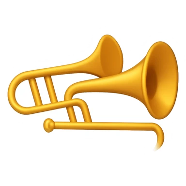 Create an image of a trombone in the style of Apple emojis, but from the same side angle perspective as the hand drawn black outline trombone. The background should be minimal and clean, matching the Apple emoji style's simplicity and clarity. sticker