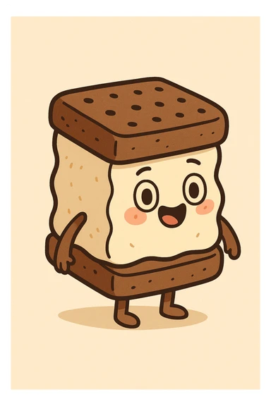adorable ice cream sandwich, cartoon style, happy expression, soft colors sticker