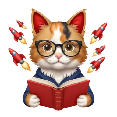 Girly cat reading a book with red alert sirens and rockets flying behind sticker