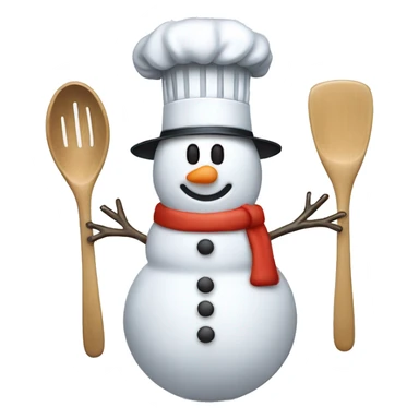 snowman with chefs hat and kitchen utensil sticker